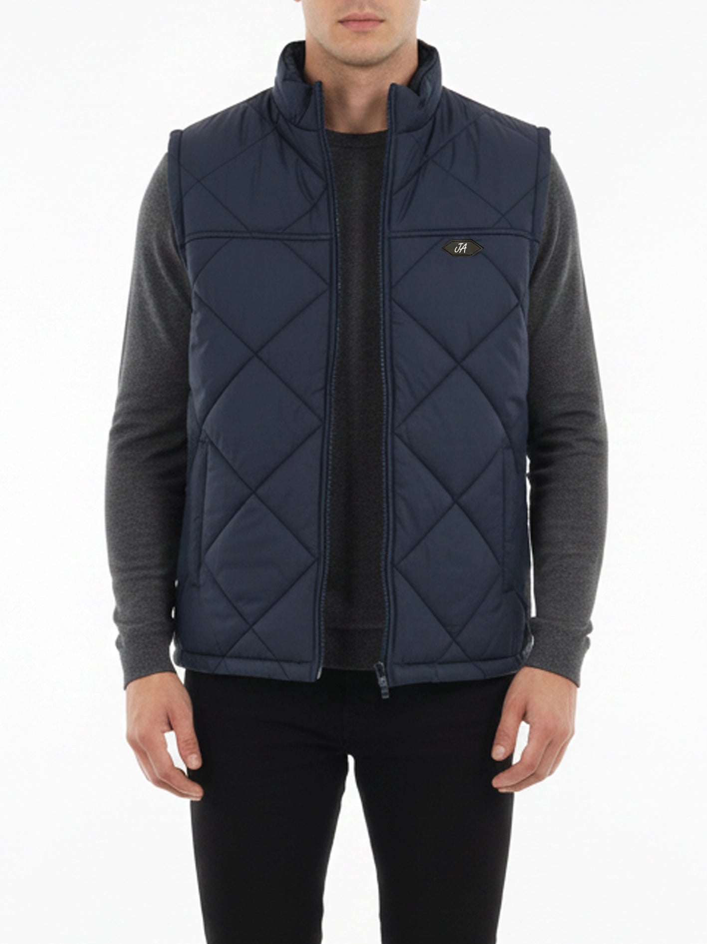 Diamond Quilted Sleeveless Puffer Jacket Navy