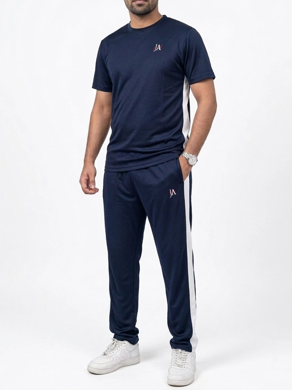 Micro Stretch Quick Dry Navy Tracksuit with White Panels