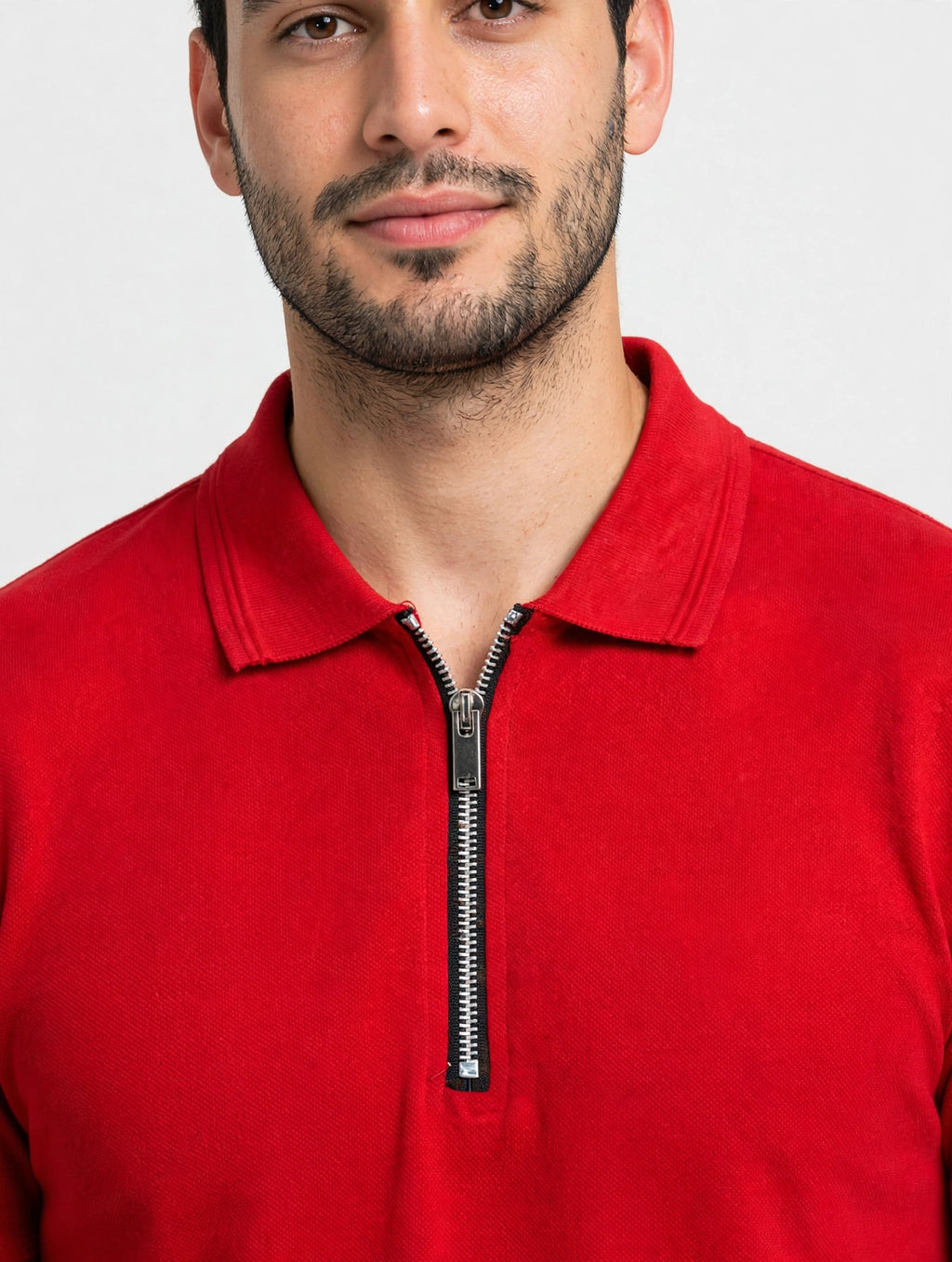 Red Polo with Metal Zipper