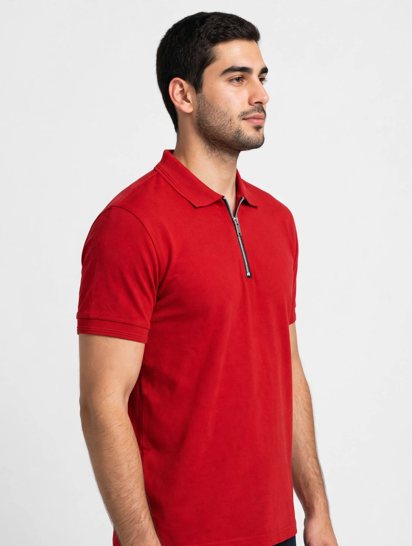 Red Polo with Metal Zipper